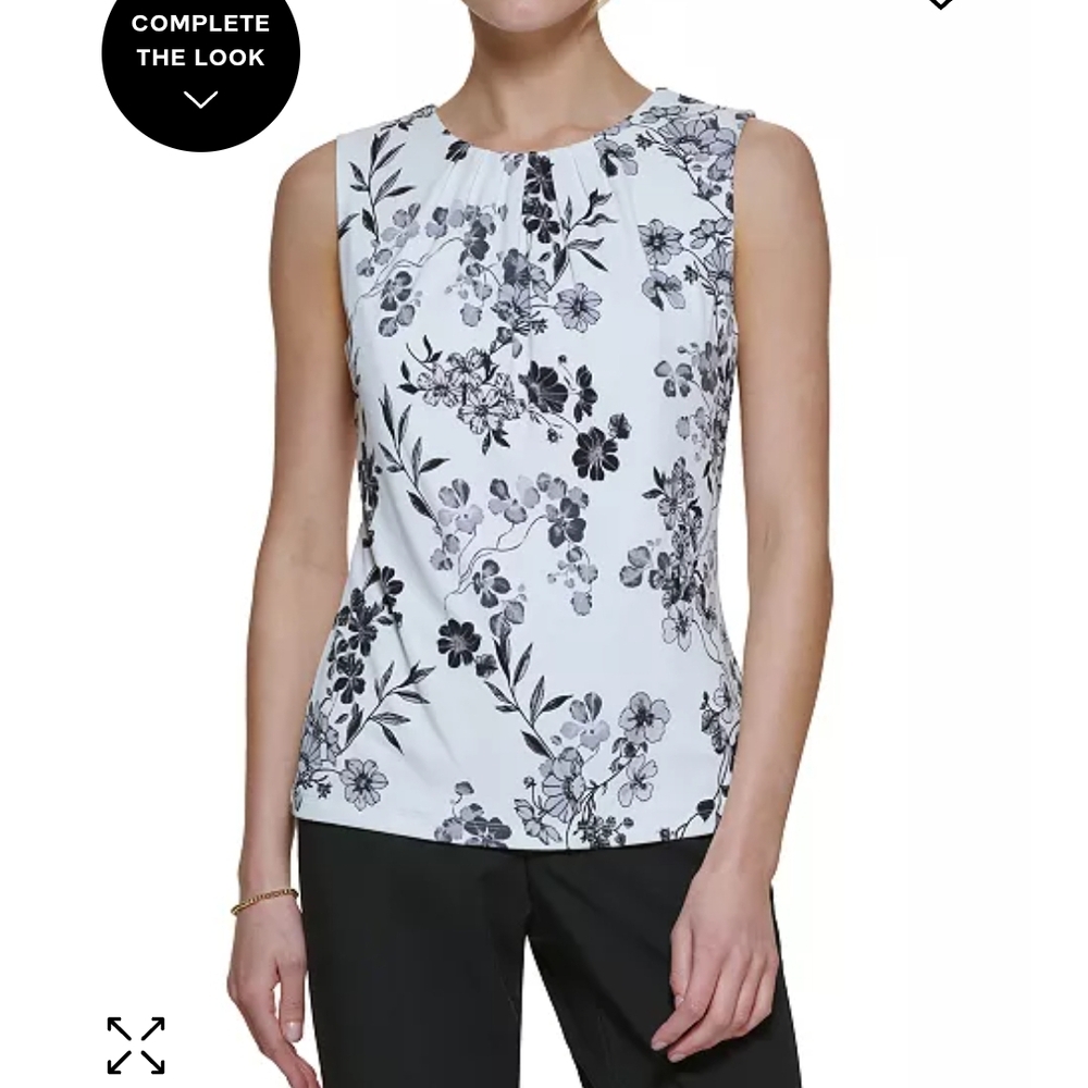 Floral Sleeveless Top - Black and White